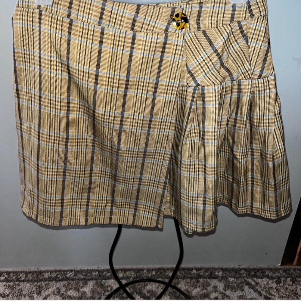 Plaid A-Line Skirt in Yellow and Brown